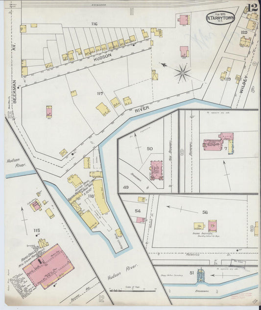 Sanborn Fire Insurance Map from Tarrytown, Westchester County, New York (1893), Sheet #0012 - Historic Sanborn Fire Insurance Map Print, vintage old map wall art, antique decor, genealogy gift, New York New York map