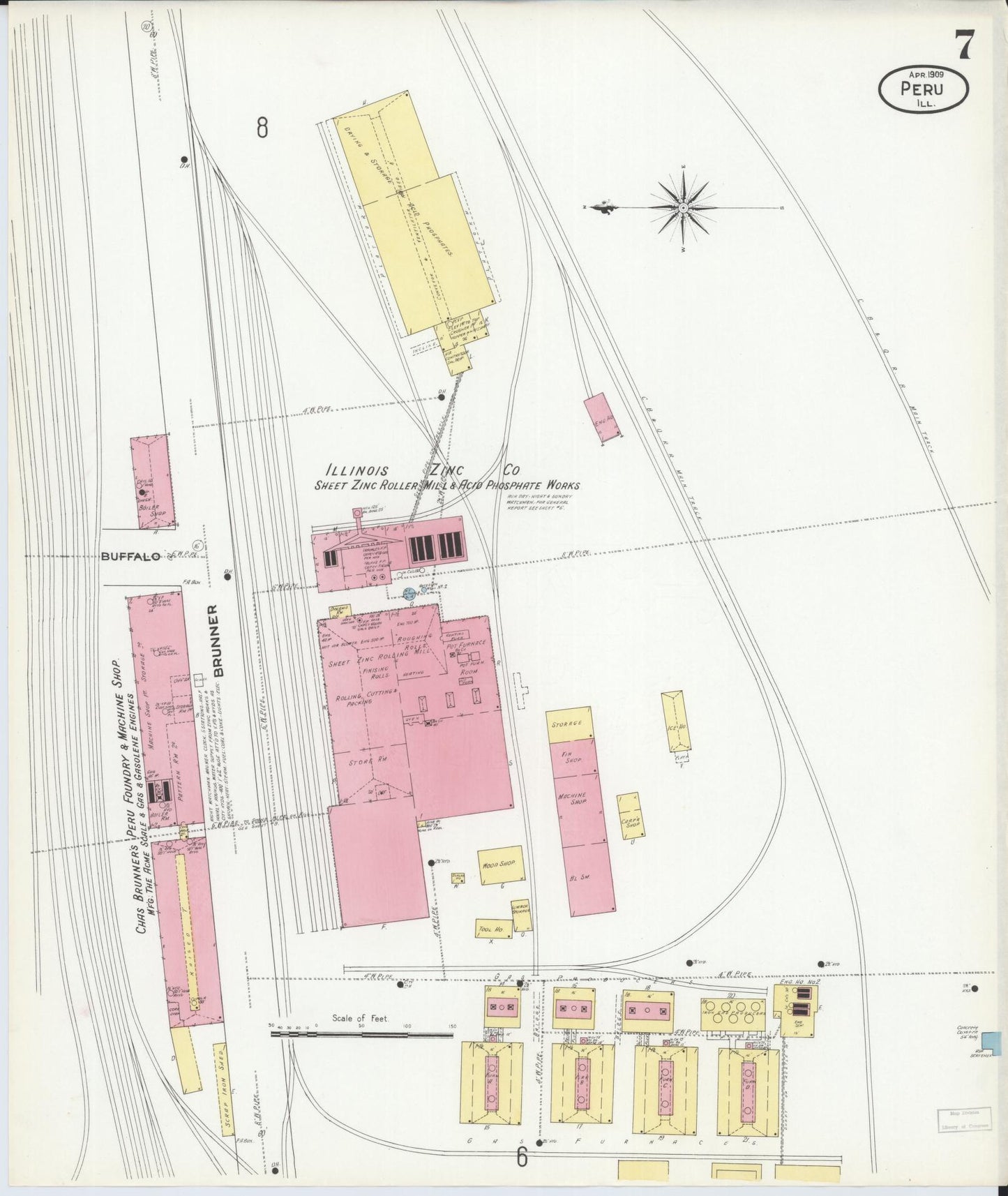 Sanborn Fire Insurance Map from Peru, La Salle County, Illinois (1909), Sheet #0007 - Complete Map Set gallery image, historic Sanborn map, vintage wall art, Illinois Illinois