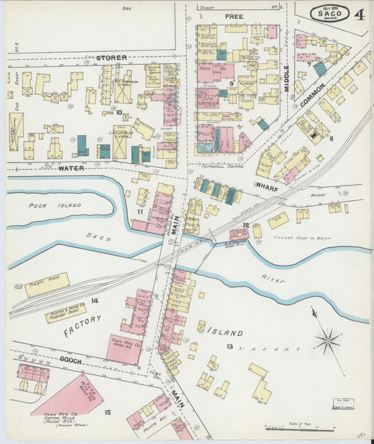 Sanborn Fire Insurance Map from Saco, York County, Maine (1891), Sheet #0004 - Historic Sanborn Fire Insurance Map Print, vintage old map wall art, antique decor, genealogy gift, Maine Maine map