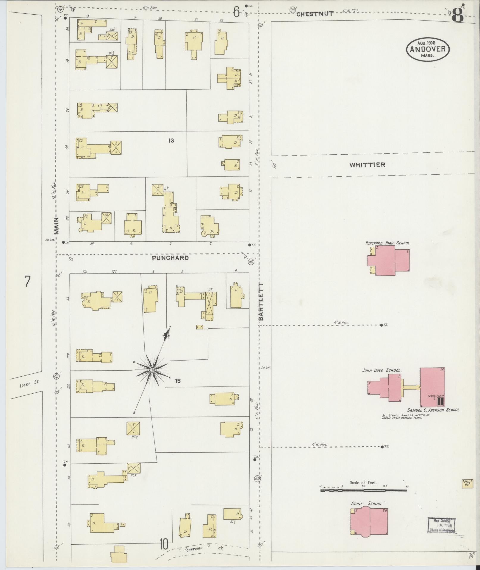 Sanborn Fire Insurance Map from Andover, Essex County, Massachusetts (1906), Sheet #0008 - Historic Sanborn Fire Insurance Map Print, vintage old map wall art, antique decor, genealogy gift, Massachusetts Massachusetts map