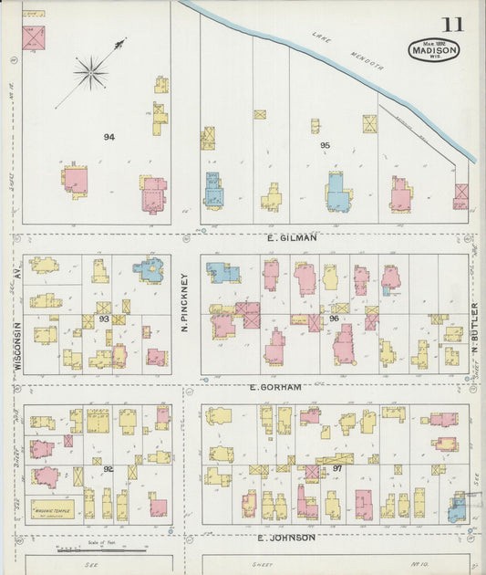 Sanborn Fire Insurance Map from Madison, Dane County, Wisconsin (1892), Sheet #0011 - Historic Sanborn Fire Insurance Map Print, vintage old map wall art, antique decor, genealogy gift, Wisconsin Wisconsin map