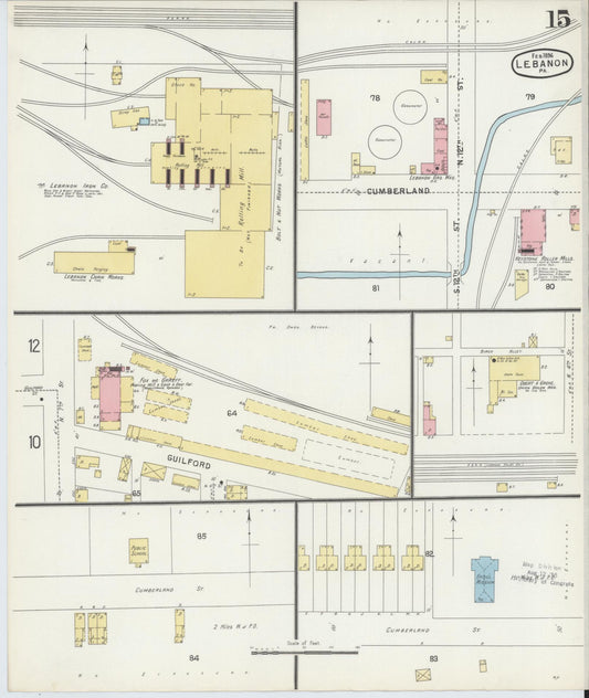 Sanborn Fire Insurance Map from Lebanon, Lebanon County, Pennsylvania (1896), Sheet #0015 - Historic Sanborn Fire Insurance Map Print, vintage old map wall art, antique decor, genealogy gift, Pennsylvania Pennsylvania map