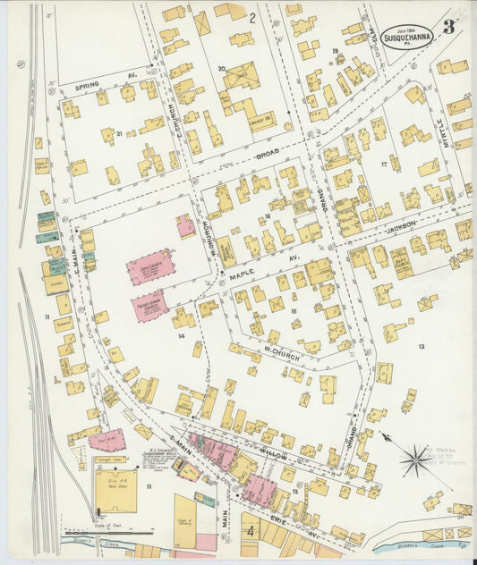 Sanborn Fire Insurance Map from Susquehanna, Susquehanna County, Pennsylvania (1904), Sheet #0003 - Historic Sanborn Fire Insurance Map Print, vintage old map wall art, antique decor, genealogy gift, Pennsylvania Pennsylvania map
