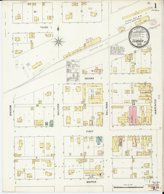 Sanborn Fire Insurance Map from Sumner, Bremer County, Iowa (1895), Sheet #0001 - Historic Sanborn Fire Insurance Map Print, vintage old map wall art