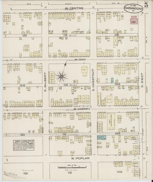 Sanborn Fire Insurance Map from Shenandoah, Schuylkill County, Pennsylvania (1885), Sheet #0005 - Historic Sanborn Fire Insurance Map Print, vintage old map wall art, antique decor, genealogy gift, Pennsylvania Pennsylvania map