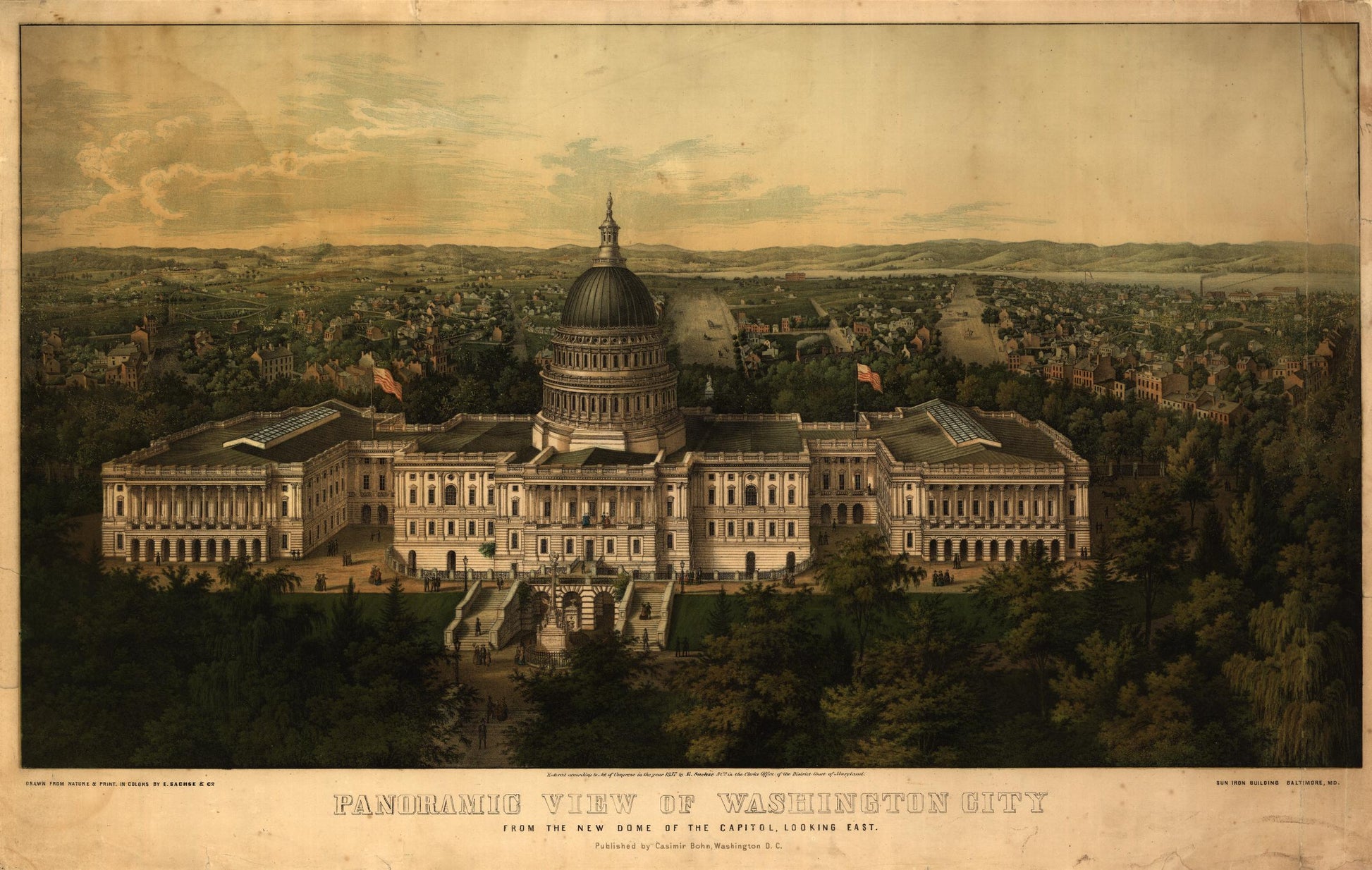 Panoramic view of Washington City from the new dome of the Capitol, looking east (1857) – Historic Bird’s-Eye View Panorama Print