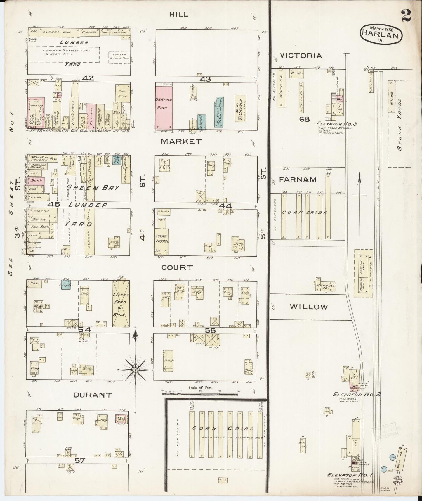 Sanborn Fire Insurance Map from Harlan, Shelby County, Iowa (1886), Sheet #0002 - Historic Sanborn Fire Insurance Map Print, vintage old map wall art