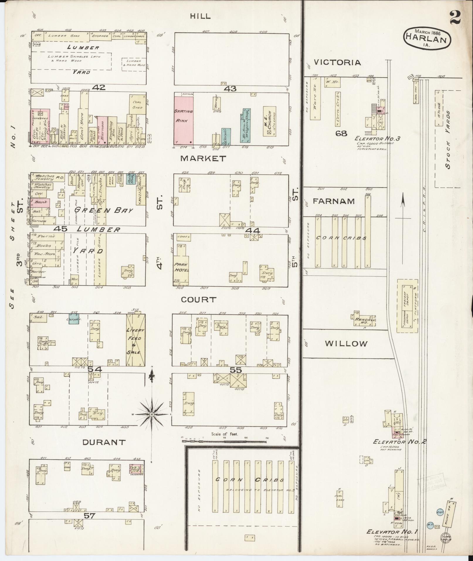 Sanborn Fire Insurance Map from Harlan, Shelby County, Iowa (1886), Sheet #0002 - Historic Sanborn Fire Insurance Map Print, vintage old map wall art