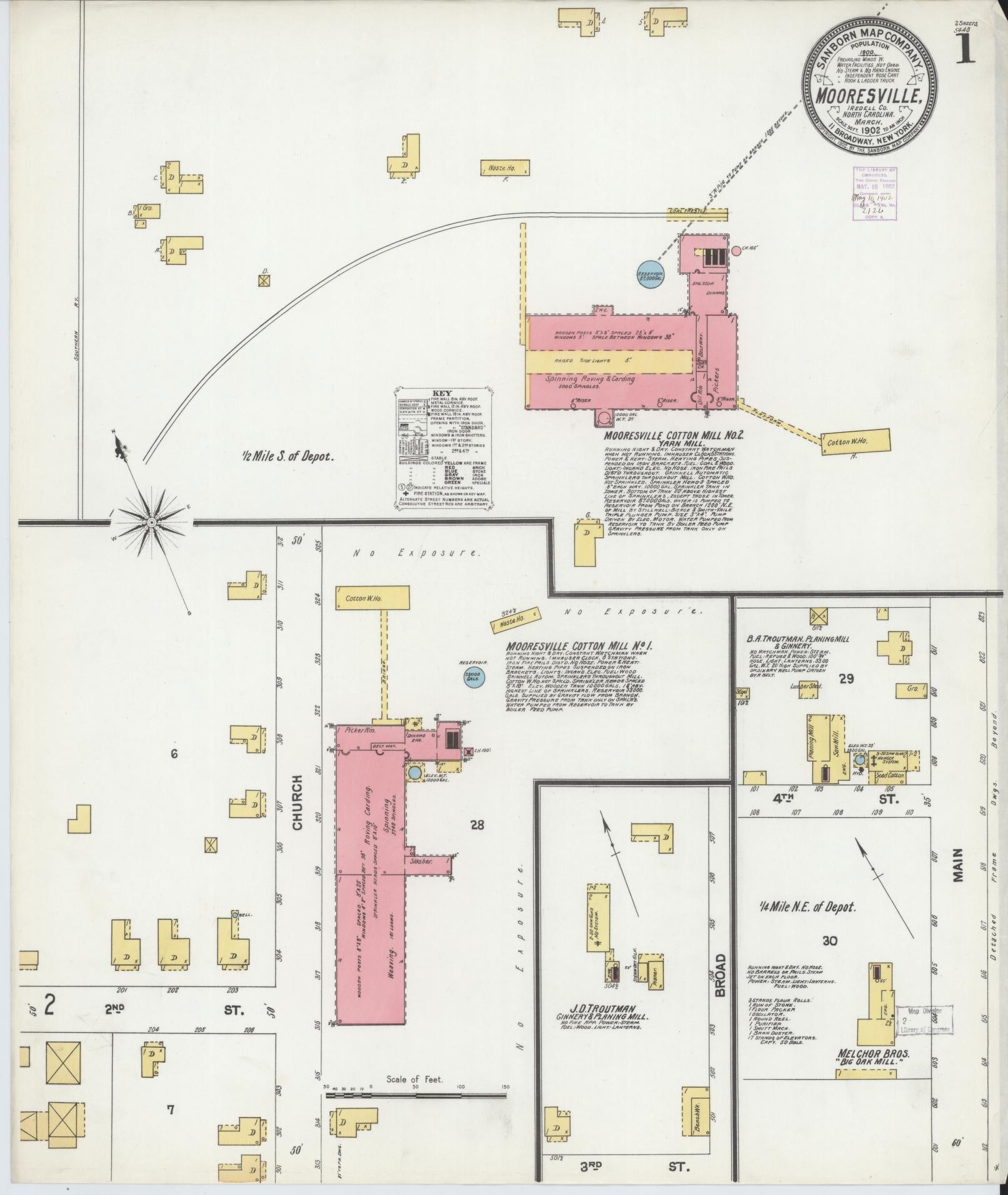 Sanborn Fire Insurance Map from Mooresville, Iredell County, North Carolina (1902), Sheet #0001 - Complete Map Set gallery image, historic Sanborn map, vintage wall art, North Carolina North Carolina