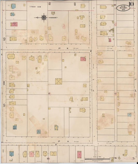 Sanborn Fire Insurance Map from Rigby, Jefferson County, Idaho (1943), Sheet #0010 - Historic Sanborn Fire Insurance Map Print, vintage old map wall art, antique decor, genealogy gift, Idaho Idaho map