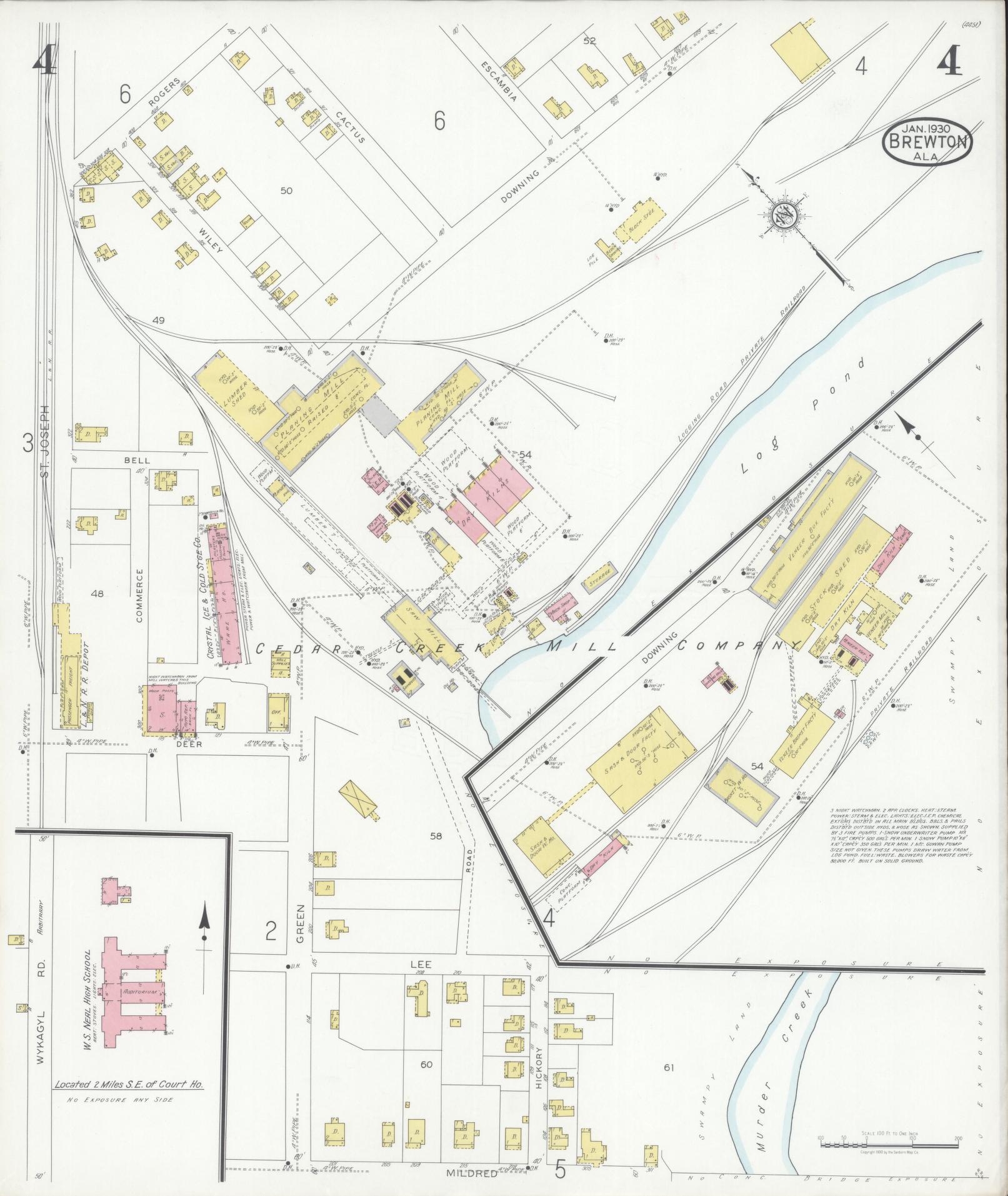 Sanborn Fire Insurance Map from Brewton, Escambia County, Alabama (1930), Sheet #0004 - Historic Sanborn Fire Insurance Map Print, vintage old map wall art, antique decor, genealogy gift, Alabama Alabama map