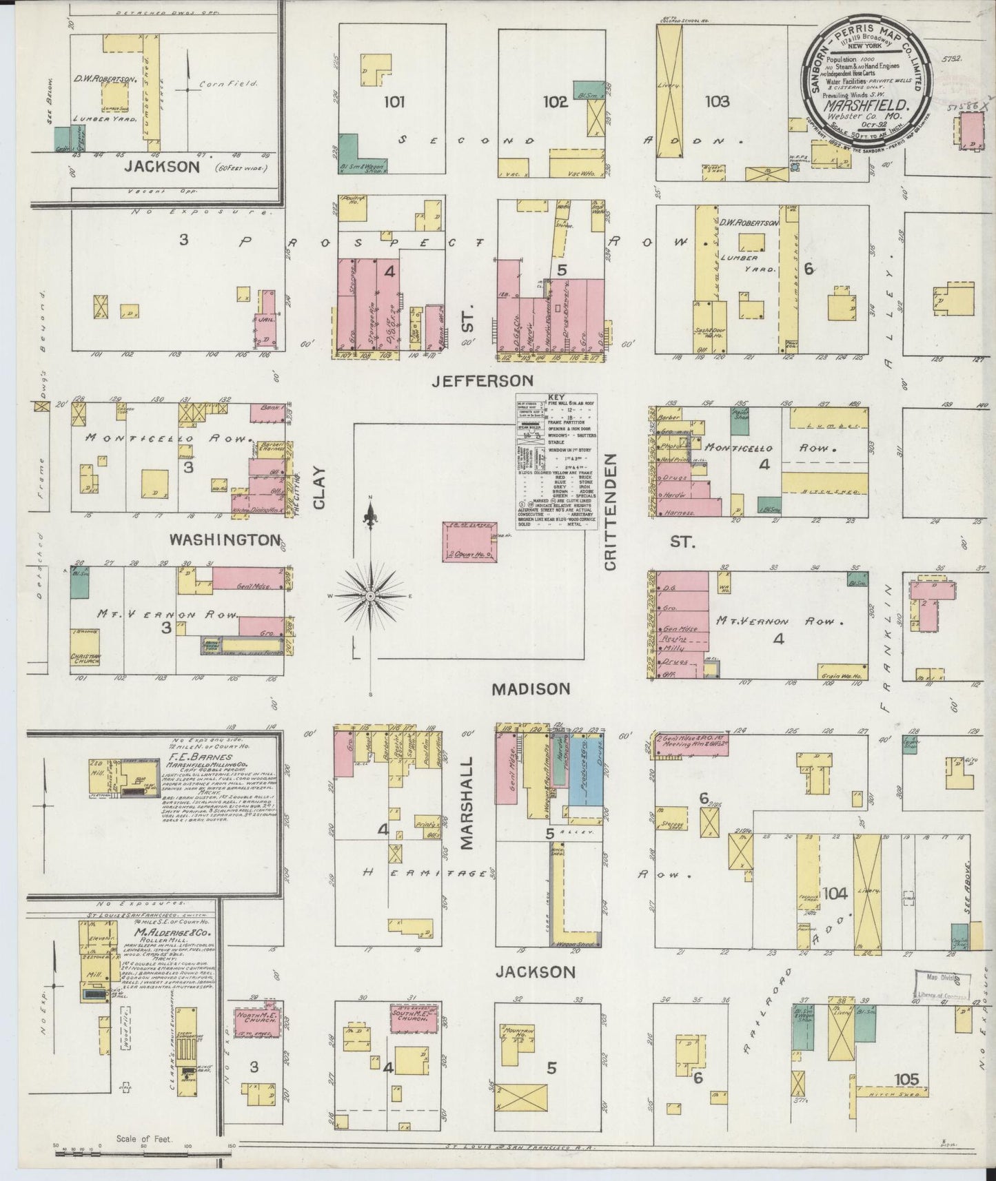 Sanborn Fire Insurance Map from Marshfield, Webster County, Missouri (1892), Sheet #0001 - Historic Sanborn Fire Insurance Map Print, vintage old map wall art, antique decor, genealogy gift, Missouri Missouri map