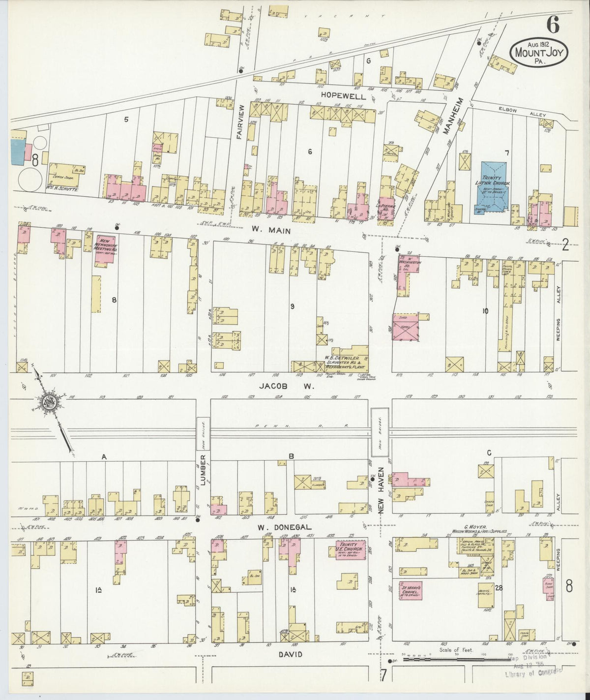 Sanborn Fire Insurance Map from Mount Joy, Lancaster County, Pennsylvania (1912), Sheet #0006 - Historic Sanborn Fire Insurance Map Print, vintage old map wall art, antique decor, genealogy gift, Pennsylvania Pennsylvania map