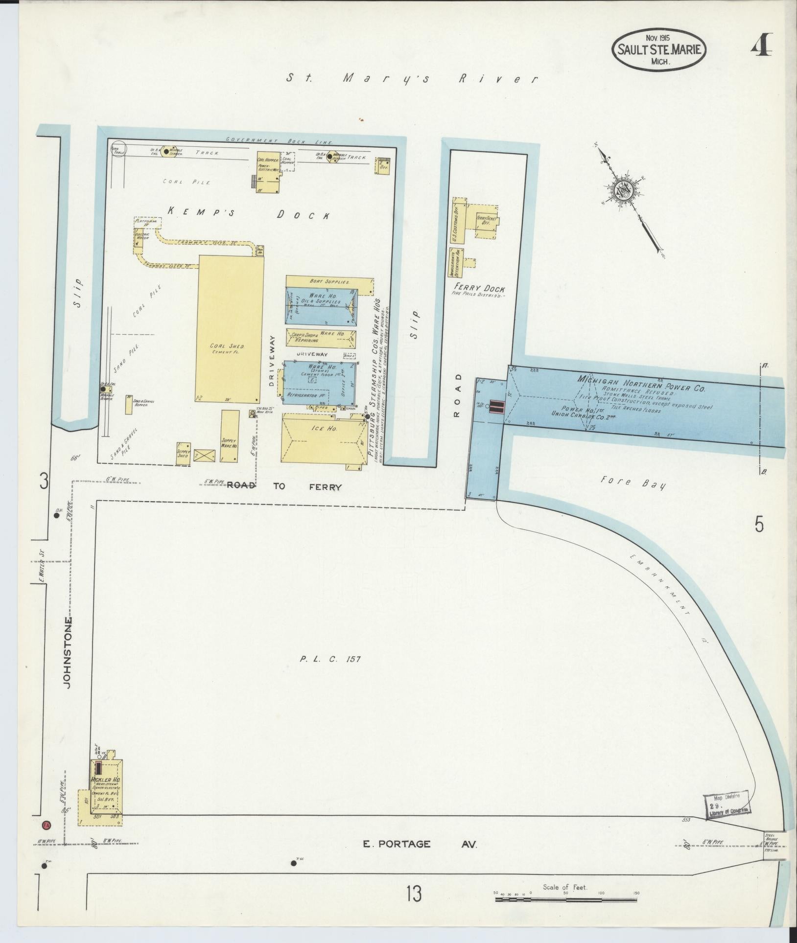 Sanborn Fire Insurance Map from Sault Sainte Marie, Chippewa County, Michigan (1915), Sheet #0004 - Complete Map Set gallery image, historic Sanborn map, vintage wall art, Michigan Michigan