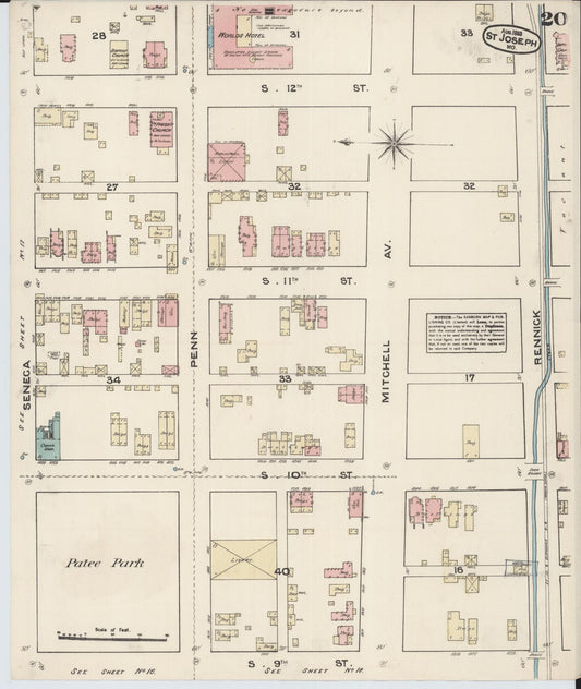 Sanborn Fire Insurance Map from Saint Joseph, Buchanan County, Missouri (1883), Sheet #0020 - Historic Sanborn Fire Insurance Map Print, vintage old map wall art, antique decor, genealogy gift, Missouri Missouri map