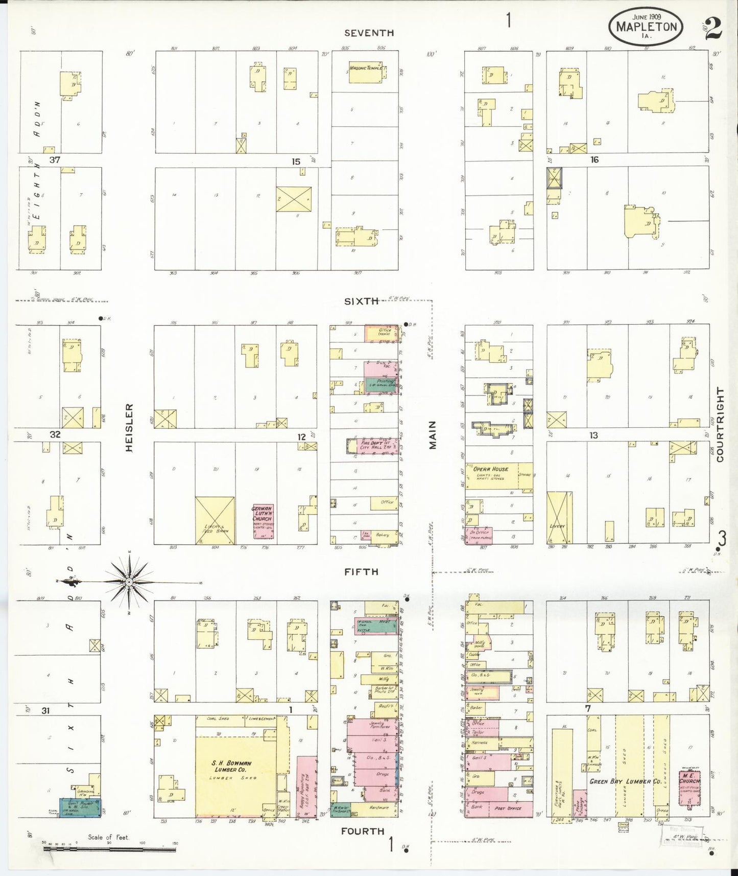 Sanborn Fire Insurance Map from Mapleton, Monona County, Iowa (1909), Sheet #0002 - Historic Sanborn Fire Insurance Map Print, vintage old map wall art