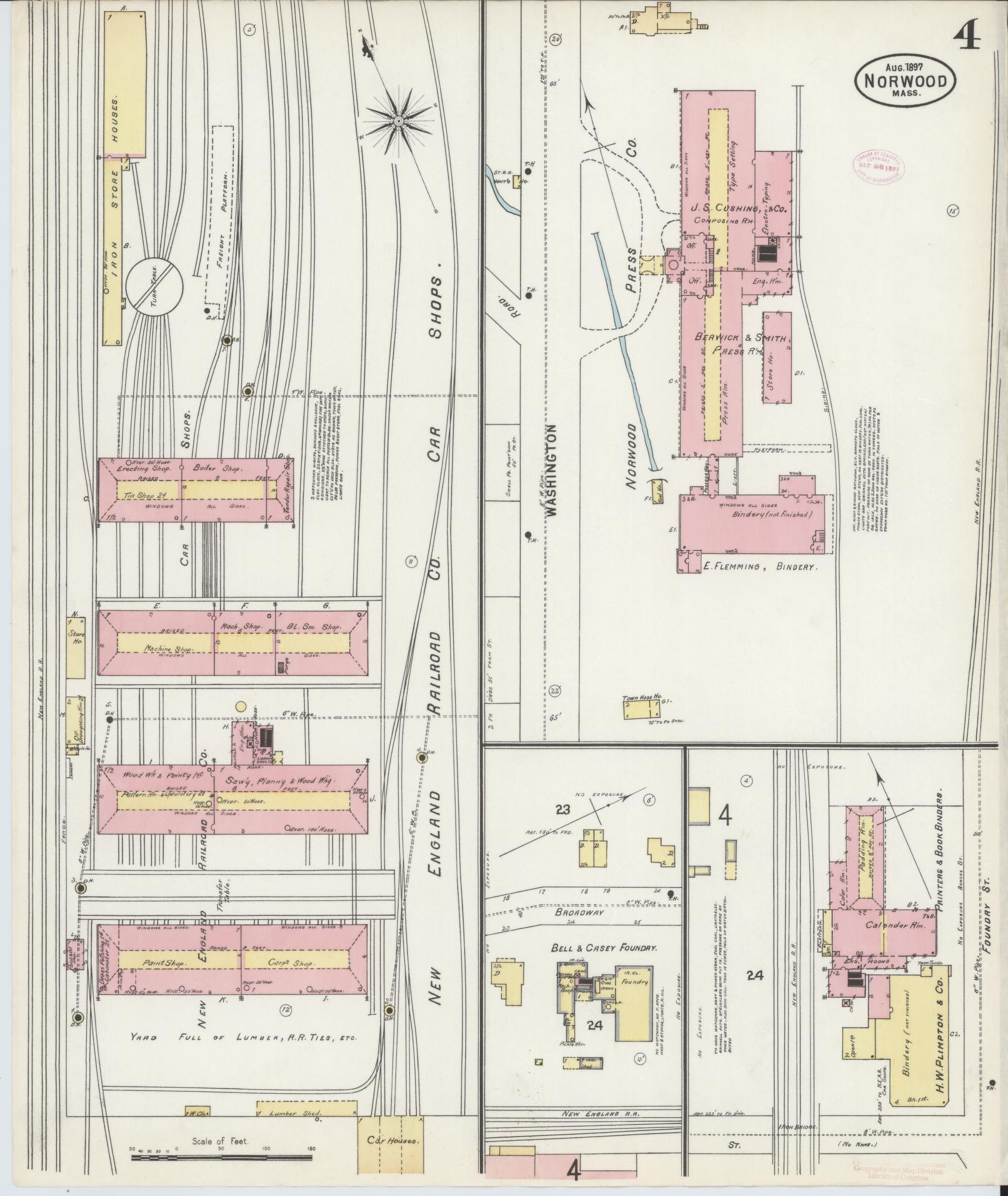 Sanborn Fire Insurance Map from Norwood, Norfolk County, Massachusetts (1897), Sheet #0004 - Complete Map Set gallery image, historic Sanborn map, vintage wall art, Massachusetts Massachusetts