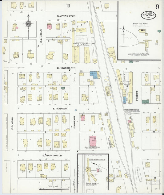 Sanborn Fire Insurance Map from Pontiac, Livingston County, Illinois (1910), Sheet #0009 - Historic Sanborn Fire Insurance Map Print, vintage old map wall art, antique decor, genealogy gift, Illinois Illinois map