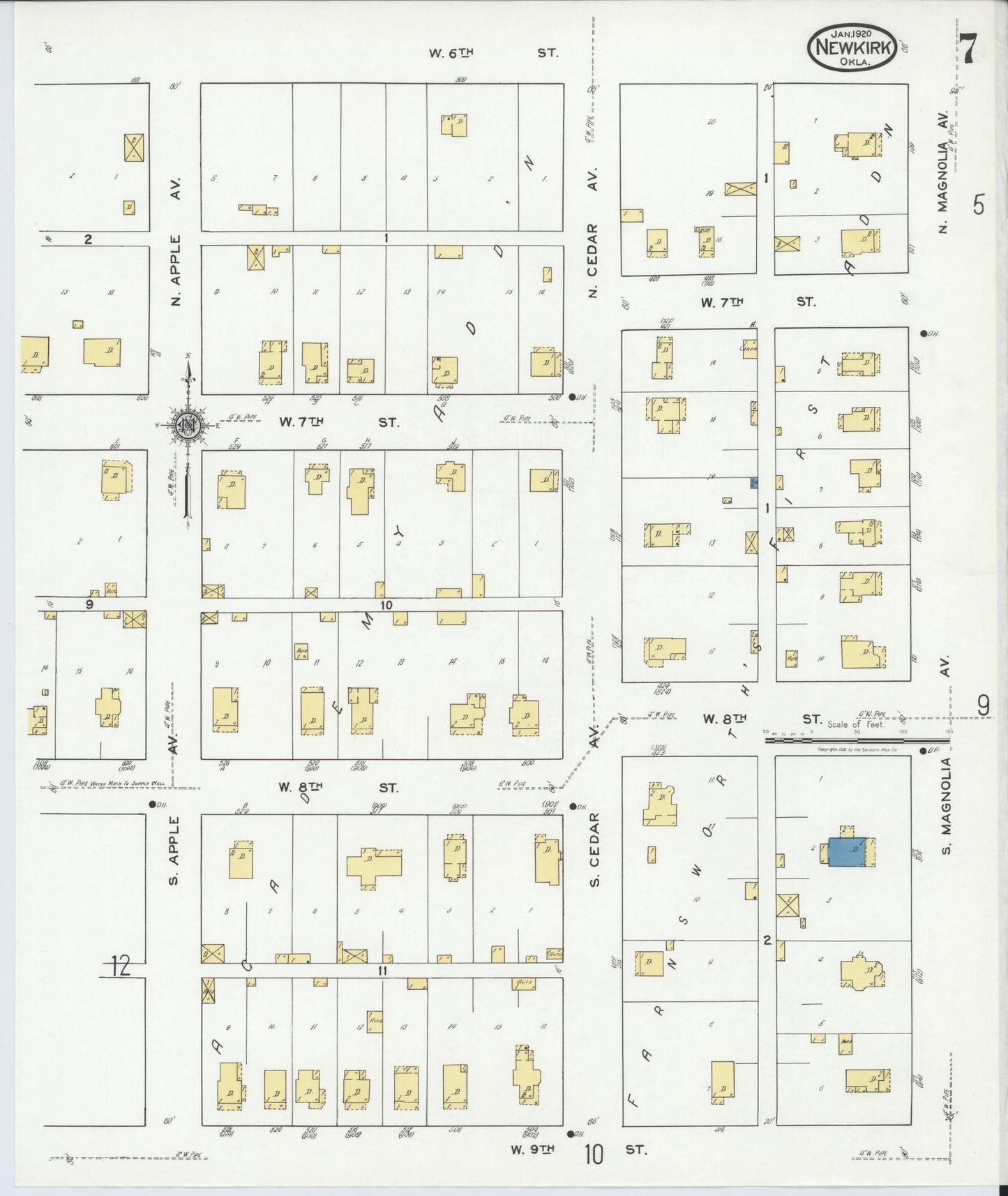 Sanborn Fire Insurance Map from Newkirk, Kay County, Oklahoma (1920), Sheet #0007 - Complete Map Set gallery image, historic Sanborn map, vintage wall art, Oklahoma Oklahoma