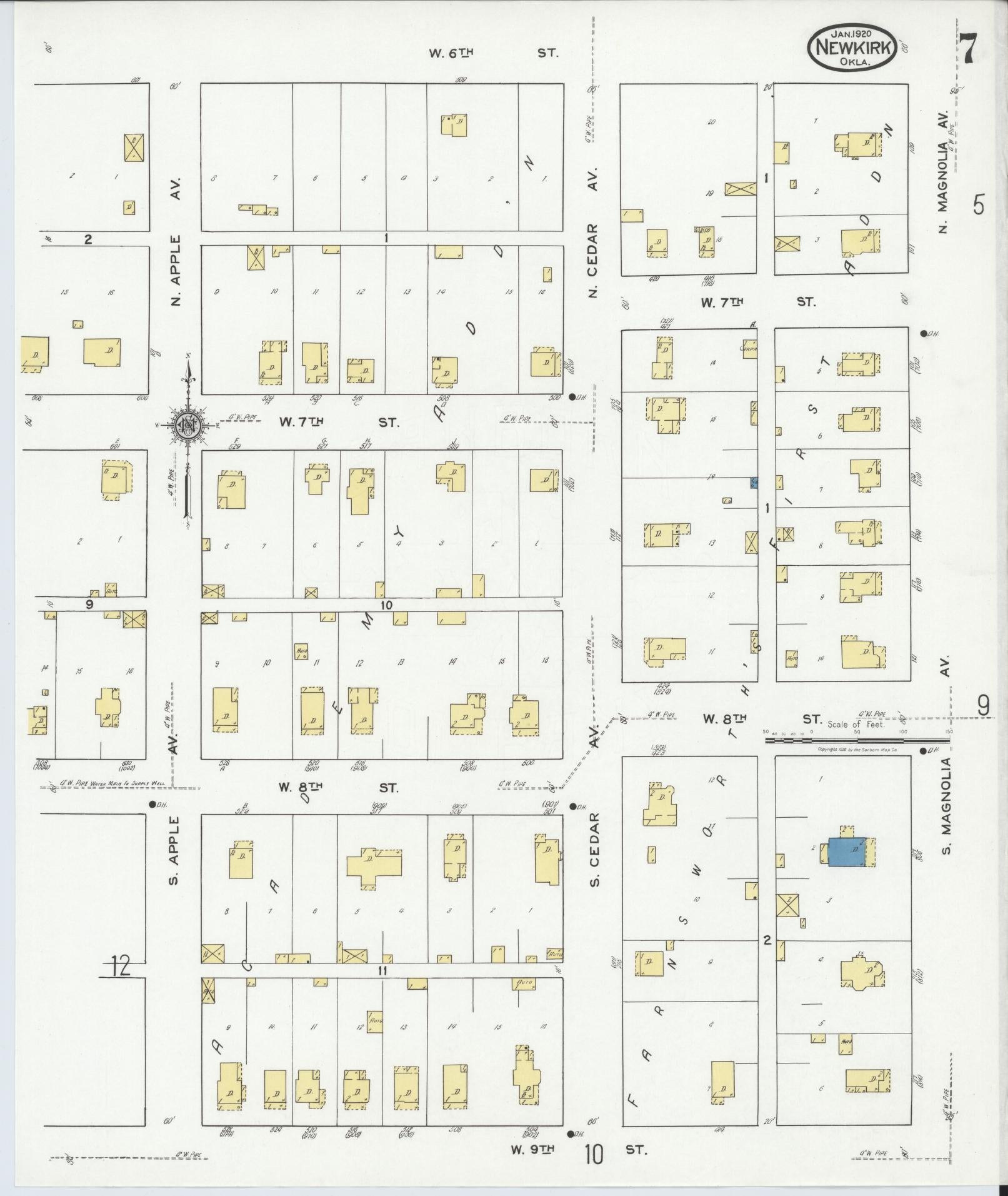 Sanborn Fire Insurance Map from Newkirk, Kay County, Oklahoma (1920), Sheet #0007 - Complete Map Set gallery image, historic Sanborn map, vintage wall art, Oklahoma Oklahoma