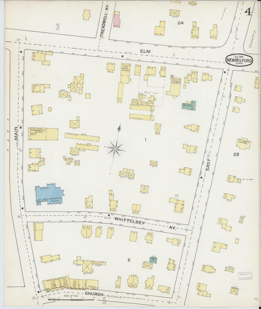 Sanborn Fire Insurance Map from New Milford, Litchfield County, Connecticut (1892), Sheet #0004 - Historic Sanborn Fire Insurance Map Print, vintage old map wall art, antique decor, genealogy gift, Connecticut Connecticut map