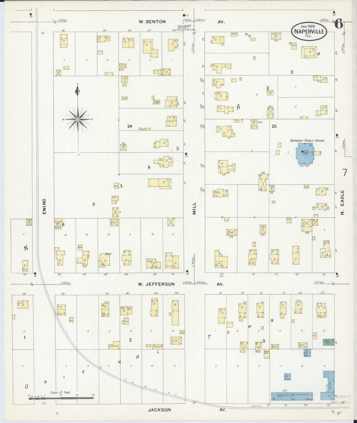 Sanborn Fire Insurance Map from Naperville, Du Page County, Illinois (1909), Sheet #0006 - Complete Map Set gallery image, historic Sanborn map, vintage wall art, Illinois Illinois