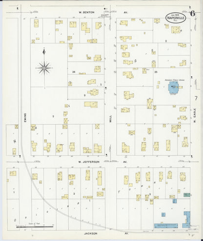 Sanborn Fire Insurance Map from Naperville, Du Page County, Illinois (1909), Sheet #0006 - Complete Map Set gallery image, historic Sanborn map, vintage wall art, Illinois Illinois