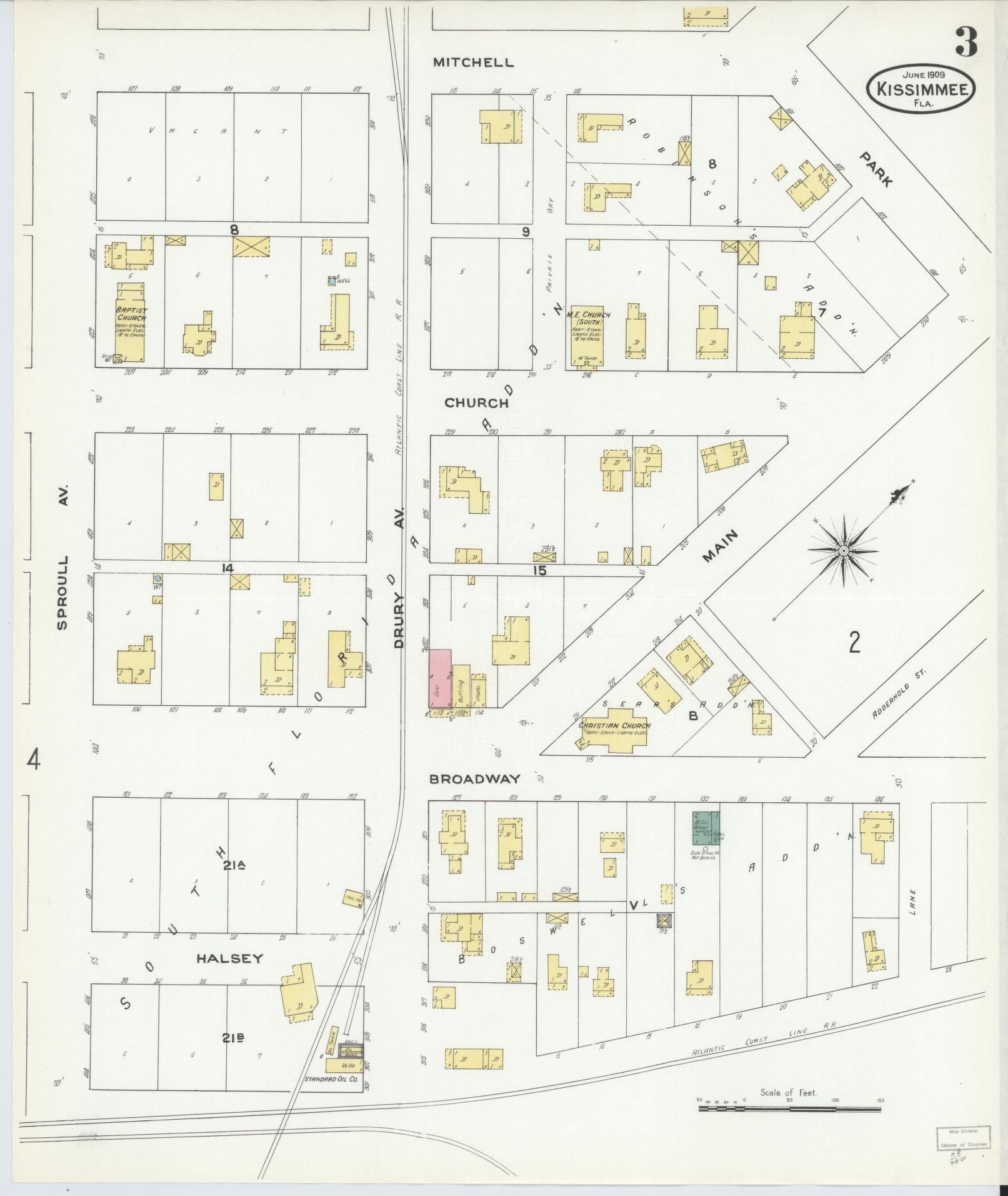 Sanborn Fire Insurance Map from Kissimmee, Osceola County, Florida (1909), Sheet #0003 - Complete Map Set gallery image, historic Sanborn map, vintage wall art, Florida Florida