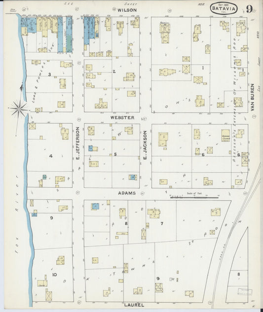 Sanborn Fire Insurance Map from Batavia, Kane County, Illinois (1891), Sheet #0009 - Historic Sanborn Fire Insurance Map Print, vintage old map wall art, antique decor, genealogy gift, Illinois Illinois map