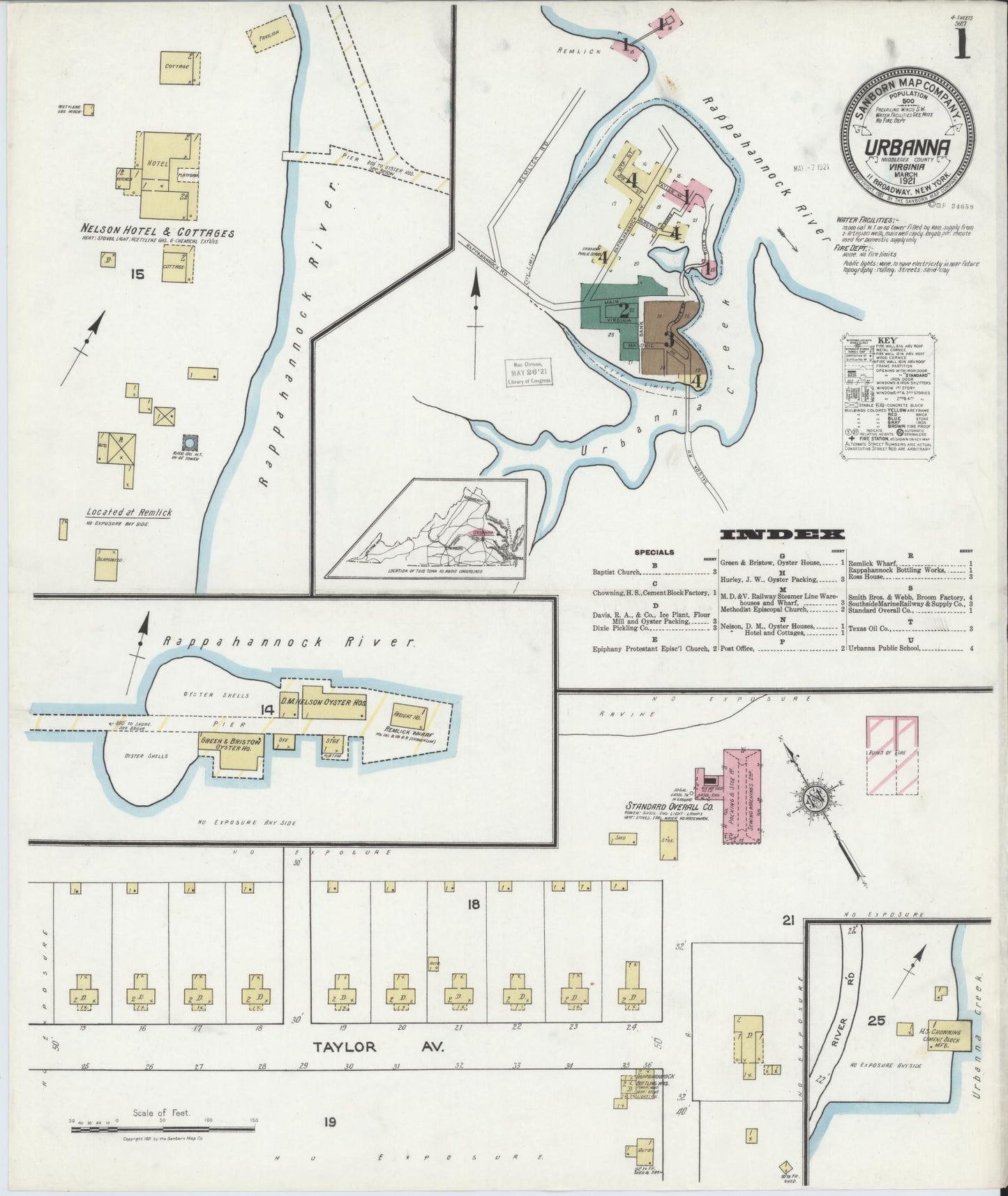 Sanborn Fire Insurance Map from Urbanna, Middlesex County, Virginia. (1921) – Historic Sanborn Fire Insurance Map Print