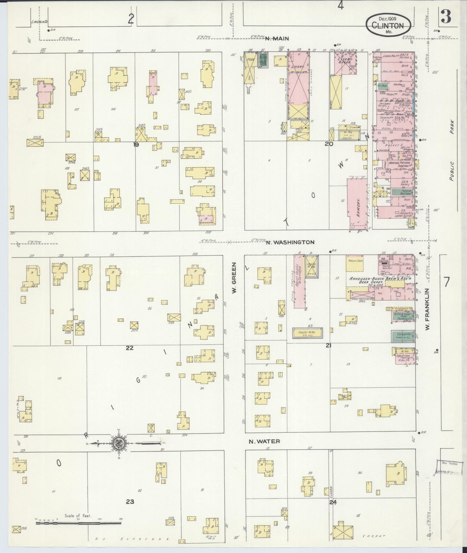 Sanborn Fire Insurance Map from Clinton, Henry County, Missouri (1909), Sheet #0003 - Historic Sanborn Fire Insurance Map Print, vintage old map wall art, antique decor, genealogy gift, Missouri Missouri map