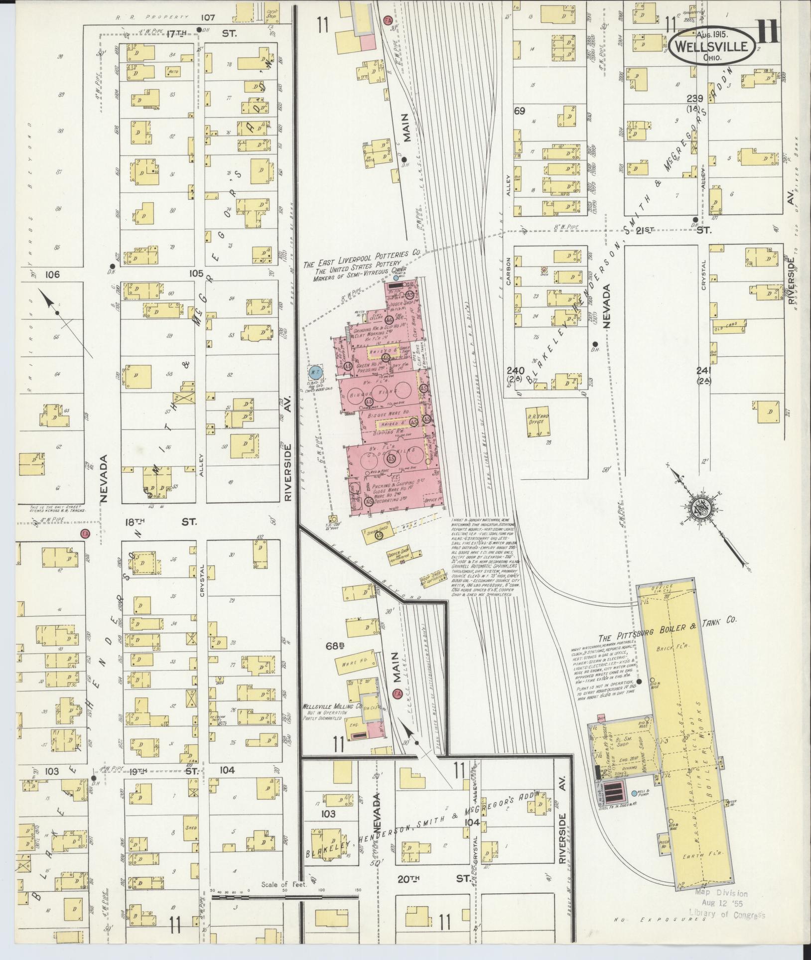 Sanborn Fire Insurance Map from Wellsville, Columbiana County, Ohio (1915), Sheet #0011 - Historic Sanborn Fire Insurance Map Print, vintage old map wall art, antique decor, genealogy gift, Ohio Ohio map