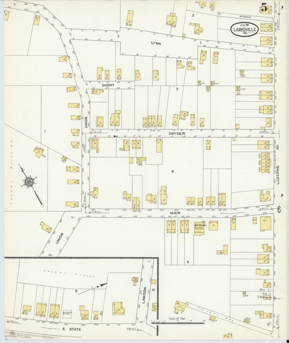 Sanborn Fire Insurance Map from Larksville, Luzerne County, Pennsylvania (1911), Sheet #0005 - Complete Map Set gallery image, historic Sanborn map, vintage wall art, Pennsylvania Pennsylvania