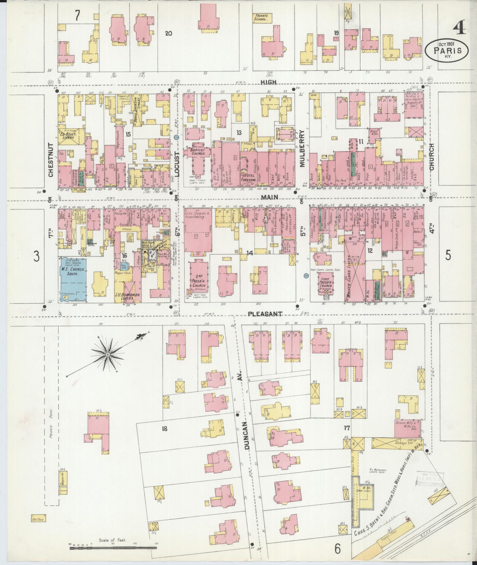 Sanborn Fire Insurance Map from Paris, Bourbon County, Kentucky (1901), Sheet #0004 - Complete Map Set gallery image, historic Sanborn map, vintage wall art, Kentucky Kentucky