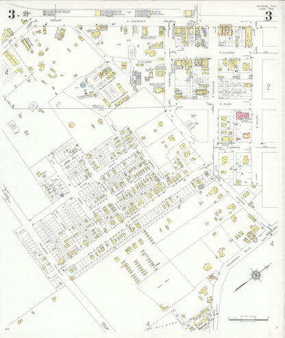Sanborn Fire Insurance Map from Kilgore, Gregg County, Texas (1932), Sheet #0003 - Historic Sanborn Fire Insurance Map Print, vintage old map wall art, antique decor, genealogy gift, Texas Texas map