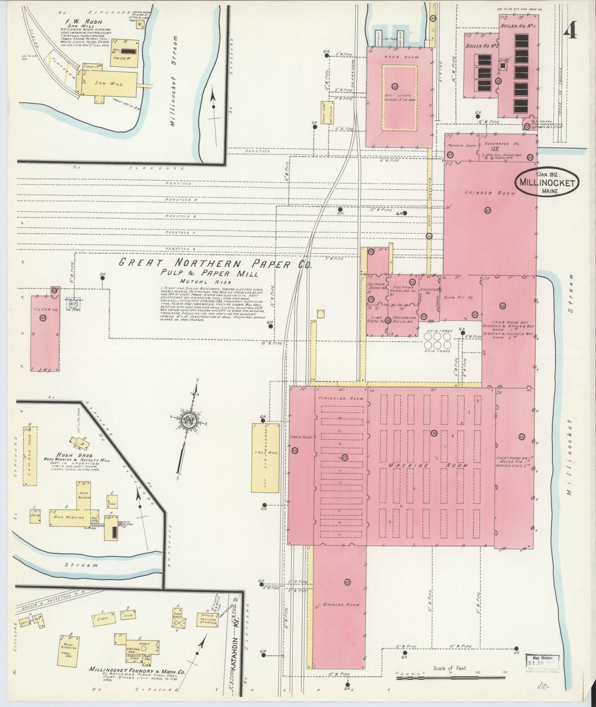 Sanborn Fire Insurance Map from Millinocket, Penobscot County, Maine (1912), Sheet #0004 - Complete Map Set gallery image, historic Sanborn map, vintage wall art, Maine Maine