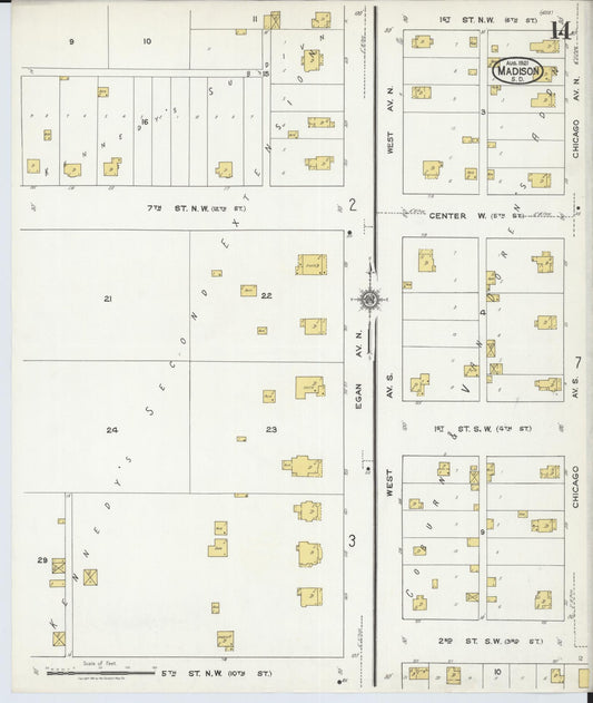 Sanborn Fire Insurance Map from Madison, Lake County, South Dakota (1921), Sheet #0014 - Historic Sanborn Fire Insurance Map Print, vintage old map wall art, antique decor, genealogy gift, South Dakota South Dakota map