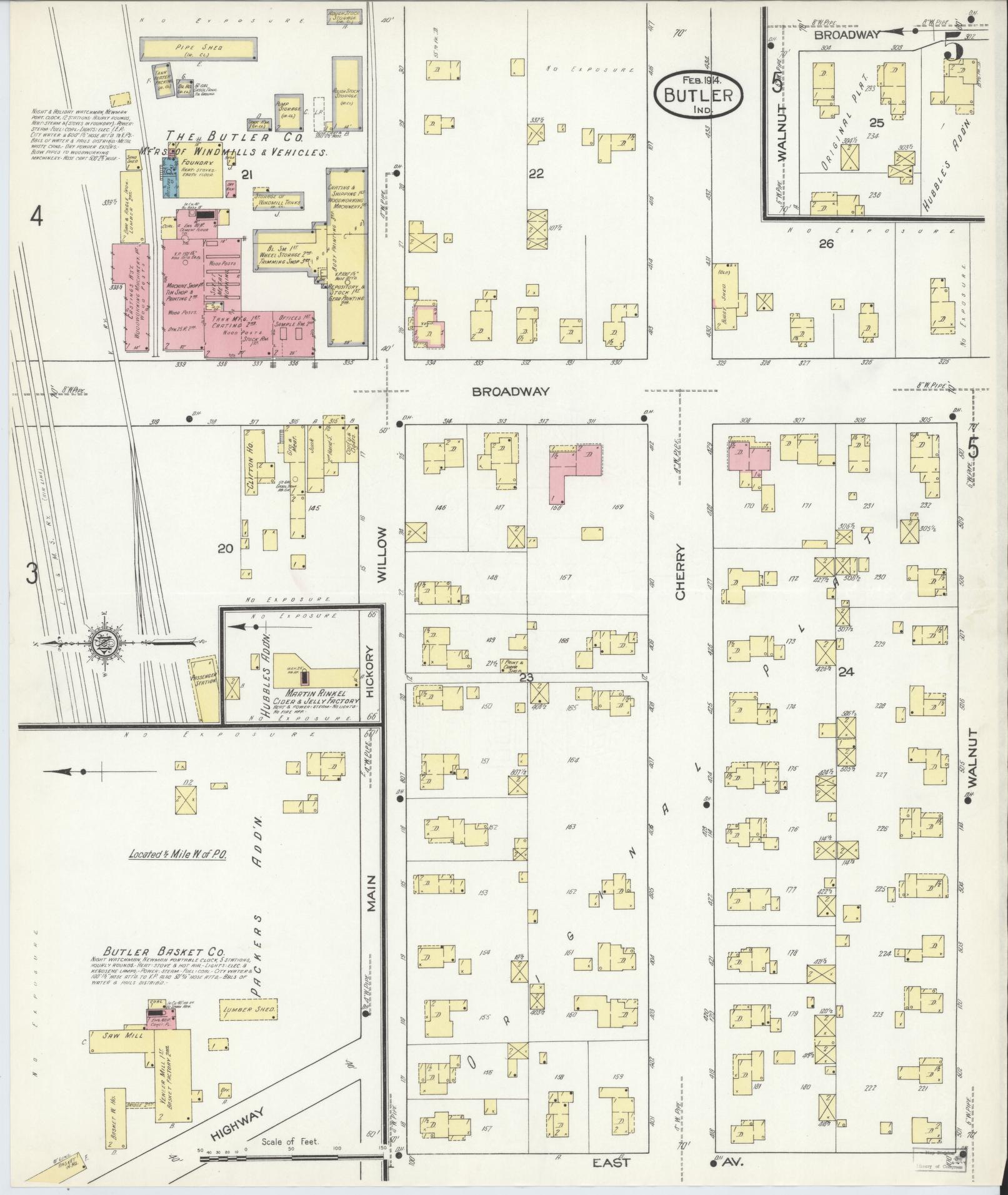Sanborn Fire Insurance Map from Butler, De Kalb County, Indiana (1914), Sheet #0005 - Complete Map Set gallery image, historic Sanborn map, vintage wall art, Indiana Indiana