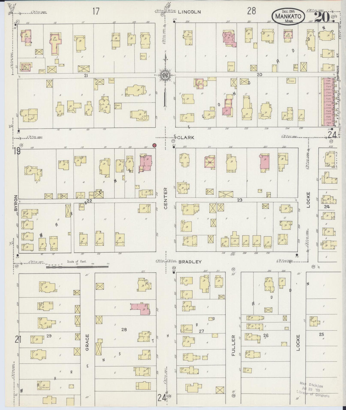 Sanborn Fire Insurance Map from Mankato, Blue Earth County, Minnesota (1914), Sheet #0020 - Historic Sanborn Fire Insurance Map Print, vintage old map wall art, antique decor, genealogy gift, Minnesota Minnesota map