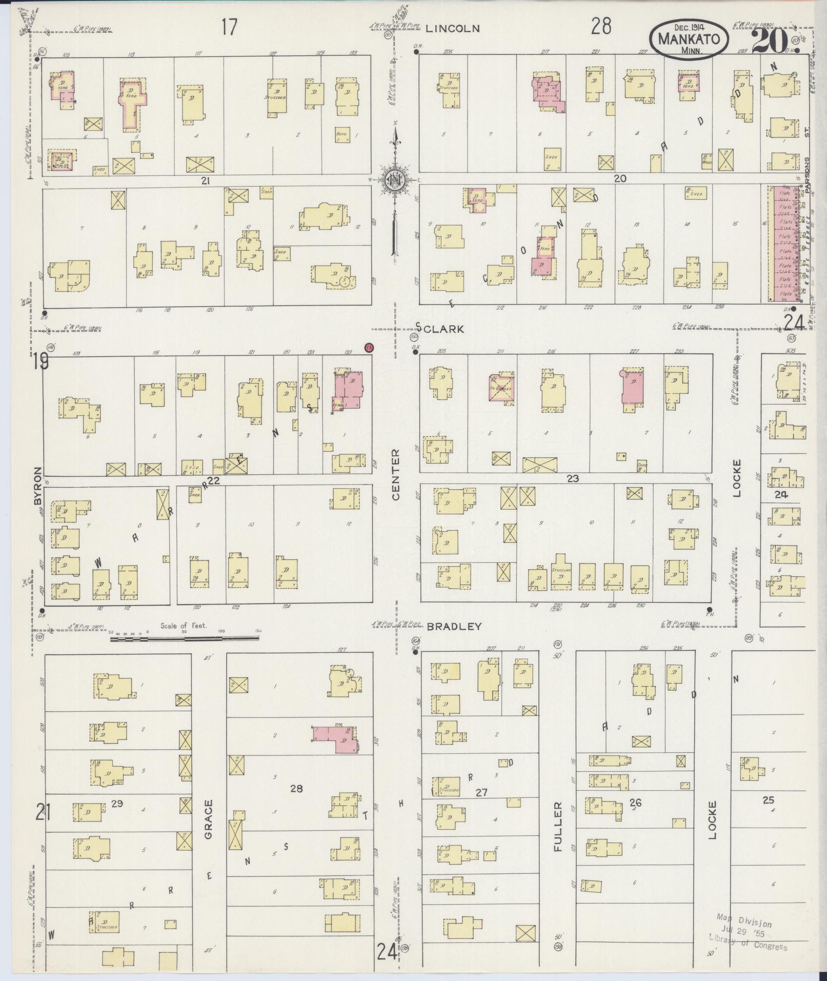 Sanborn Fire Insurance Map from Mankato, Blue Earth County, Minnesota (1914), Sheet #0020 - Historic Sanborn Fire Insurance Map Print, vintage old map wall art, antique decor, genealogy gift, Minnesota Minnesota map