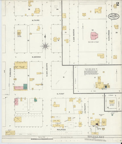 Sanborn Fire Insurance Map from Whitney, Hill County, Texas (1905), Sheet #0002 - Complete Map Set gallery image, historic Sanborn map, vintage wall art, Texas Texas