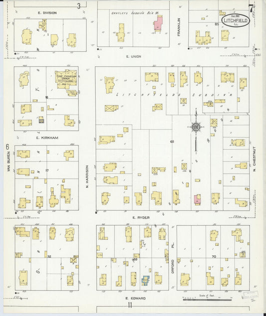 Sanborn Fire Insurance Map from Litchfield, Montgomery County, Illinois (1910), Sheet #0007 - Historic Sanborn Fire Insurance Map Print, vintage old map wall art, antique decor, genealogy gift, Illinois Illinois map