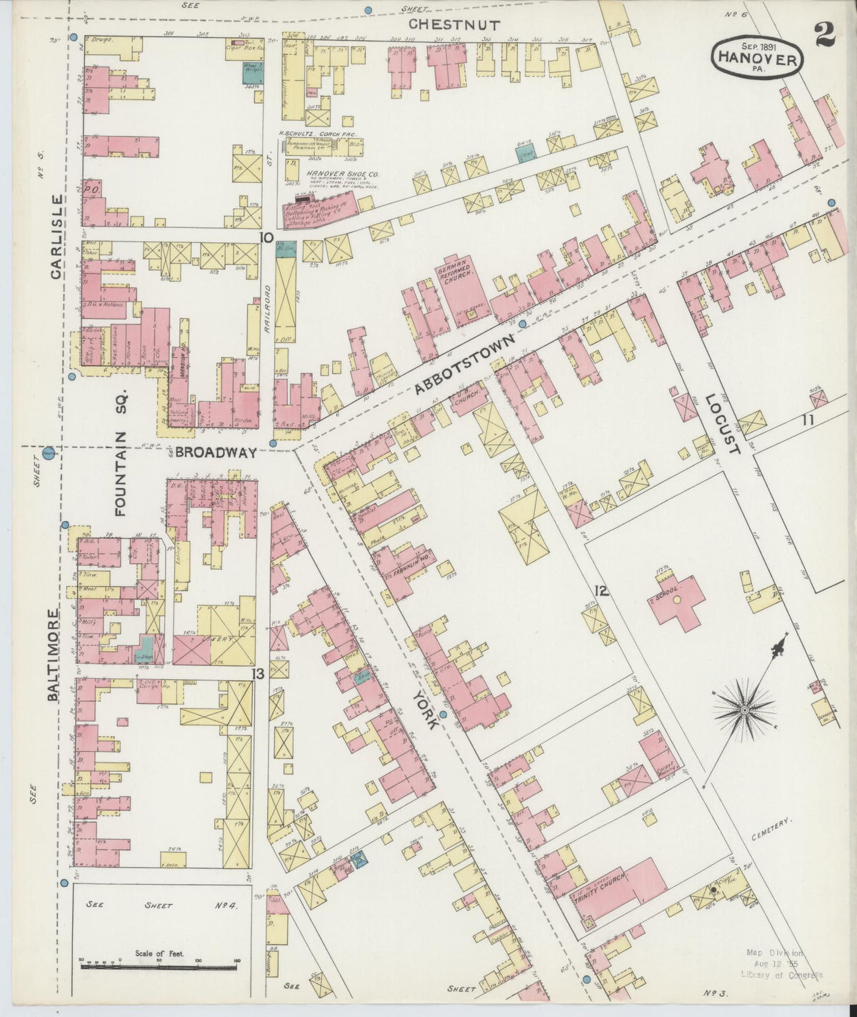 Sanborn Fire Insurance Map from Hanover, York County, Pennsylvania (1891), Sheet #0002 - Historic Sanborn Fire Insurance Map Print, vintage old map wall art, antique decor, genealogy gift, Pennsylvania Pennsylvania map