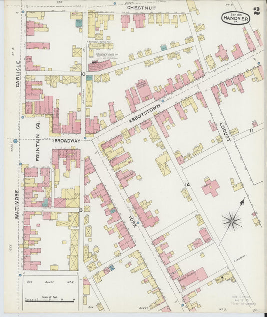 Sanborn Fire Insurance Map from Hanover, York County, Pennsylvania (1891), Sheet #0002 - Historic Sanborn Fire Insurance Map Print, vintage old map wall art, antique decor, genealogy gift, Pennsylvania Pennsylvania map
