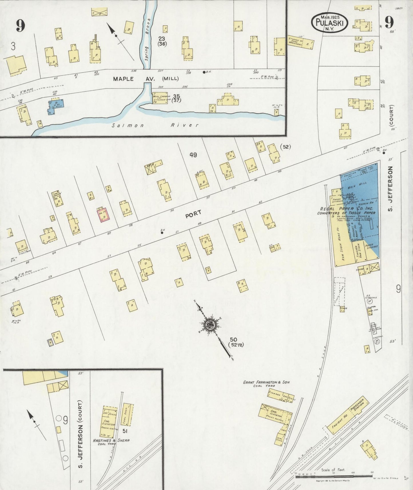 Sanborn Fire Insurance Map from Pulaski, Oswego County, New York (1925), Sheet #0009 - Complete Map Set gallery image, historic Sanborn map, vintage wall art, New York New York