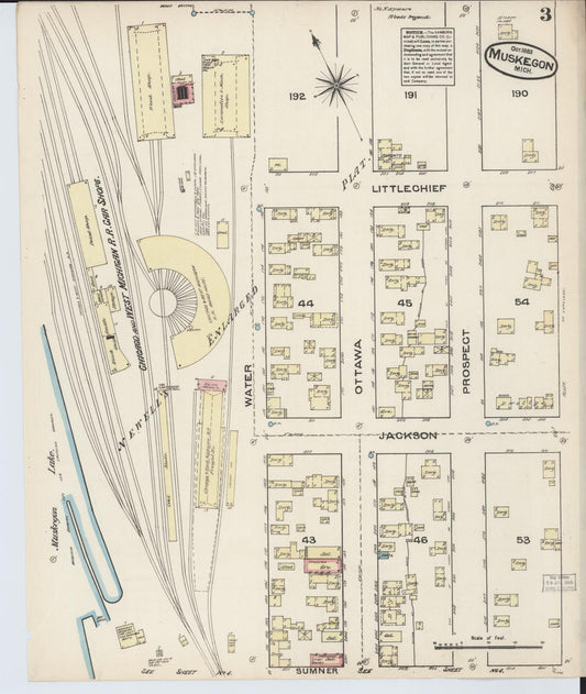 Sanborn Fire Insurance Map from Muskegon, Muskegon County, Michigan (1883), Sheet #0003 - Historic Sanborn Fire Insurance Map Print, vintage old map wall art, antique decor, genealogy gift, Michigan Michigan map