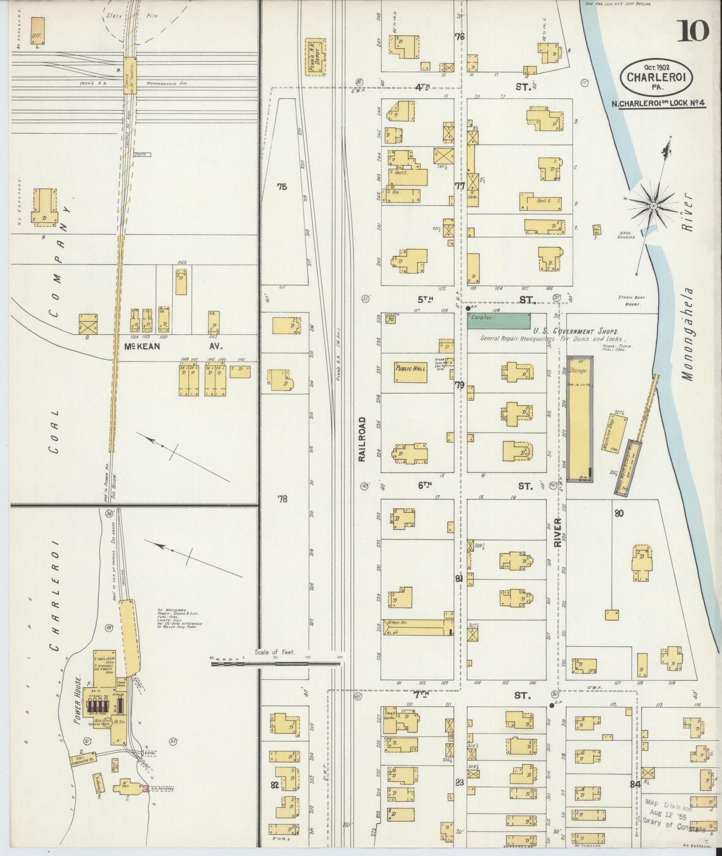 Sanborn Fire Insurance Map from Charleroi, Washington County, Pennsylvania (1902), Sheet #0010 - Historic Sanborn Fire Insurance Map Print, vintage old map wall art, antique decor, genealogy gift, Pennsylvania Pennsylvania map