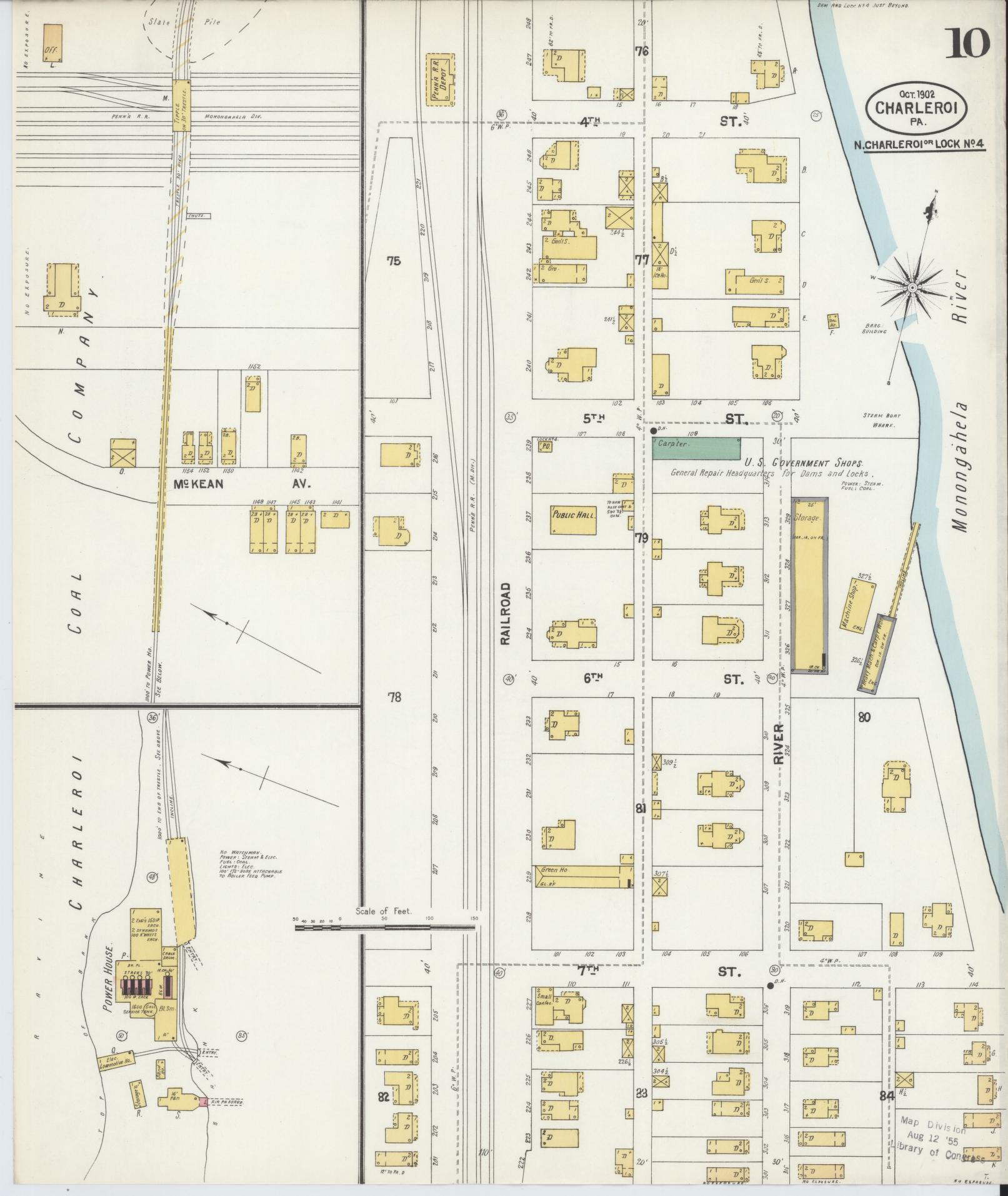 Sanborn Fire Insurance Map from Charleroi, Washington County, Pennsylvania (1902), Sheet #0010 - Historic Sanborn Fire Insurance Map Print, vintage old map wall art, antique decor, genealogy gift, Pennsylvania Pennsylvania map