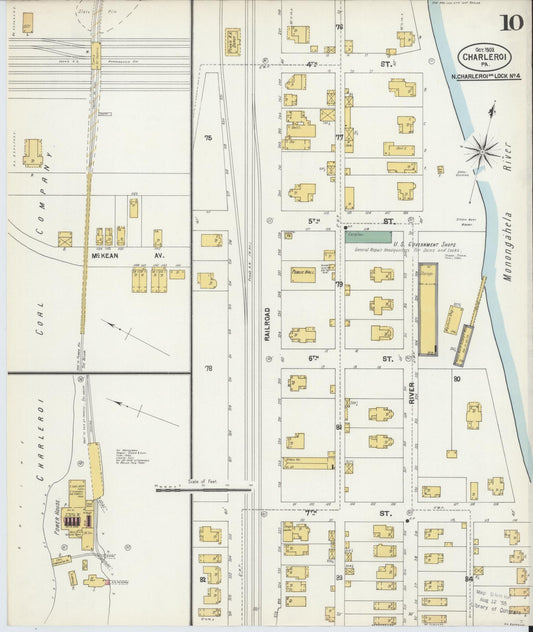 Sanborn Fire Insurance Map from Charleroi, Washington County, Pennsylvania (1902), Sheet #0010 - Historic Sanborn Fire Insurance Map Print, vintage old map wall art, antique decor, genealogy gift, Pennsylvania Pennsylvania map