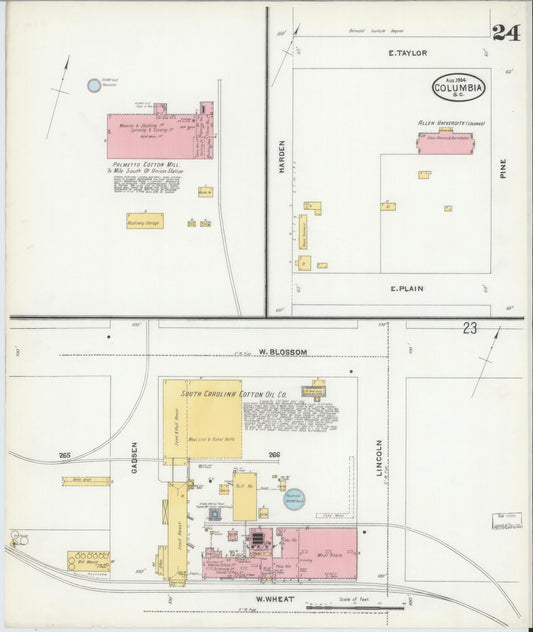 Sanborn Fire Insurance Map from Columbia, Richland County, South Carolina (1904), Sheet #0024 - Historic Sanborn Fire Insurance Map Print, vintage old map wall art, antique decor, genealogy gift, South Carolina South Carolina map